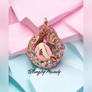 Wire Art Pink and Gold Fish Pendant Necklace